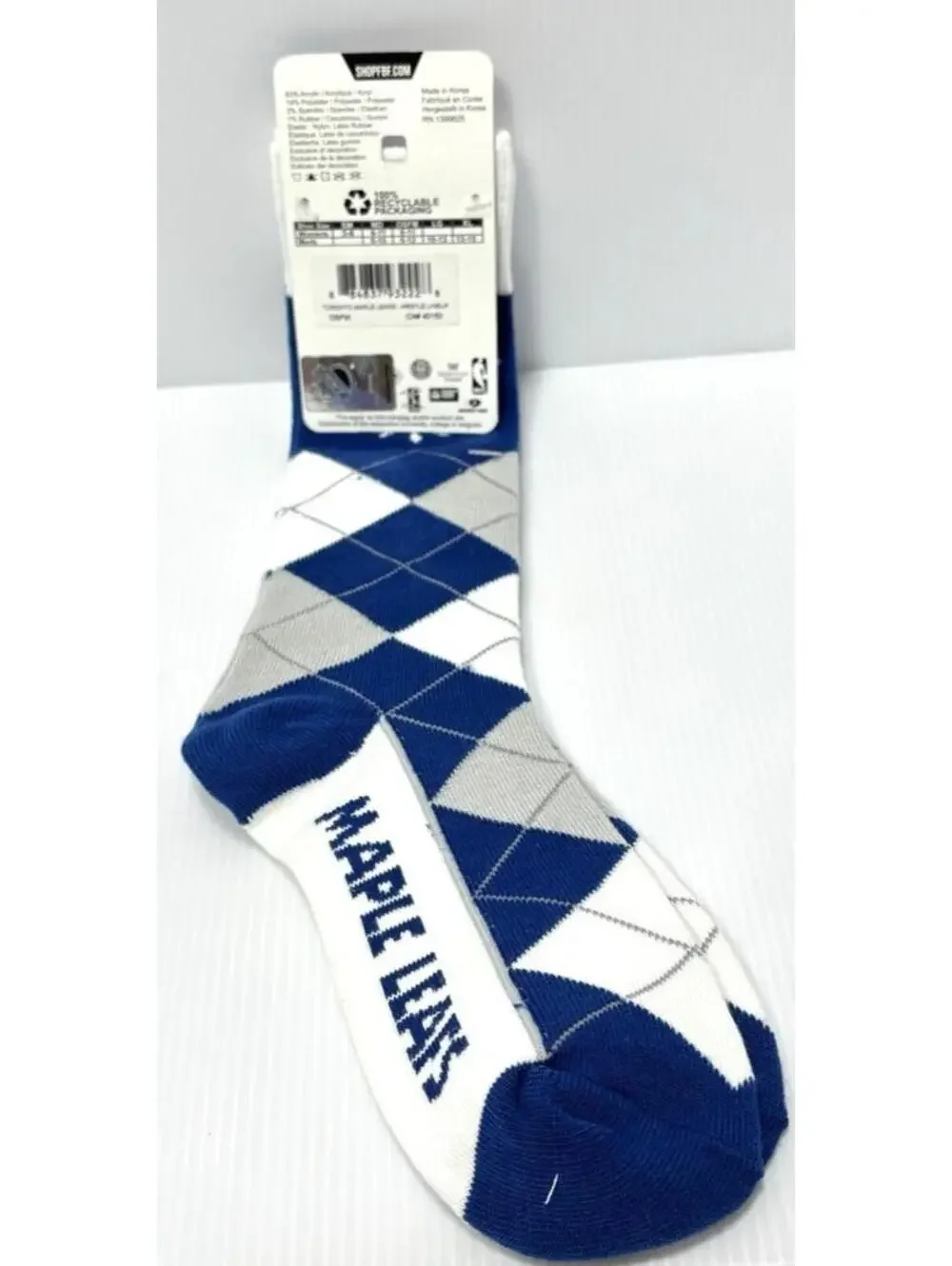 Toronto Maple Leafs NHL Argyle Crew Socks Blue White Gray FBF Originals New